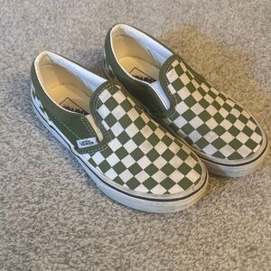 Vans Kids Olive Checkered Slip-On Sneakers